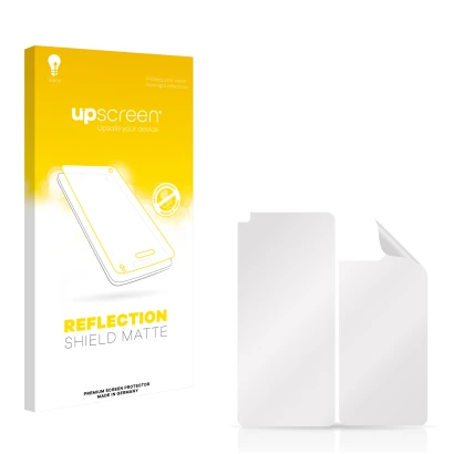 Face avant d’un emballage produit avec le logo de la marque upscreen. À côté se trouve la protection d’écran correspondante.