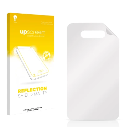 Face avant d’un emballage produit avec le logo de la marque upscreen. À côté se trouve la protection d’écran correspondante.