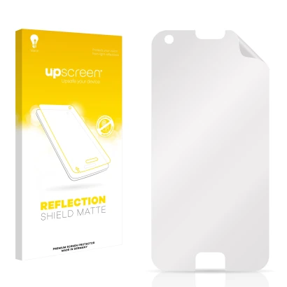 Face avant d’un emballage produit avec le logo de la marque upscreen. À côté se trouve la protection d’écran correspondante.