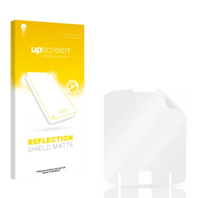 Face avant d’un emballage produit avec le logo de la marque upscreen. À côté se trouve la protection d’écran correspondante.