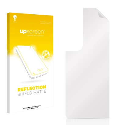 Face avant d’un emballage produit avec le logo de la marque upscreen. À côté se trouve la protection d’écran correspondante.