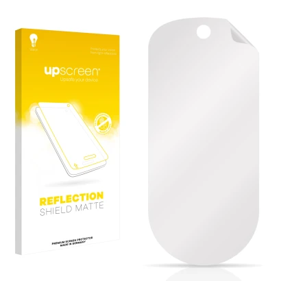 Face avant d’un emballage produit avec le logo de la marque upscreen. À côté se trouve la protection d’écran correspondante.
