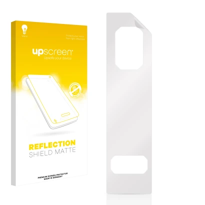 Face avant d’un emballage produit avec le logo de la marque upscreen. À côté se trouve la protection d’écran correspondante.