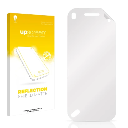 Face avant d’un emballage produit avec le logo de la marque upscreen. À côté se trouve la protection d’écran correspondante.