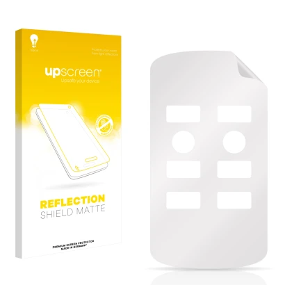 Face avant d’un emballage produit avec le logo de la marque upscreen. À côté se trouve la protection d’écran correspondante.