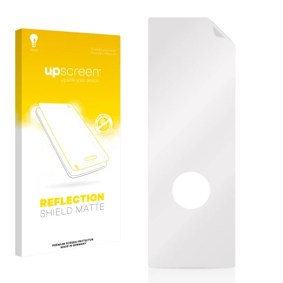 Face avant d’un emballage produit avec le logo de la marque upscreen. À côté se trouve la protection d’écran correspondante.