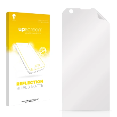 Face avant d’un emballage produit avec le logo de la marque upscreen. À côté se trouve la protection d’écran correspondante.