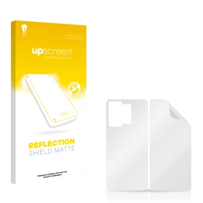 Face avant d’un emballage produit avec le logo de la marque upscreen. À côté se trouve la protection d’écran correspondante.