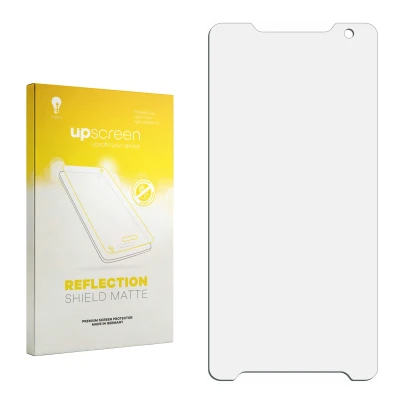 Face avant d’un emballage produit avec le logo de la marque upscreen. À côté se trouve la protection d’écran correspondante.