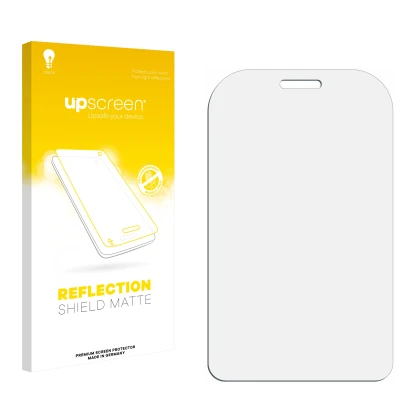Face avant d’un emballage produit avec le logo de la marque upscreen. À côté se trouve la protection d’écran correspondante.