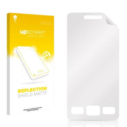 Face avant d’un emballage produit avec le logo de la marque upscreen. À côté se trouve la protection d’écran correspondante.