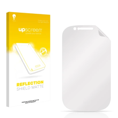 Face avant d’un emballage produit avec le logo de la marque upscreen. À côté se trouve la protection d’écran correspondante.