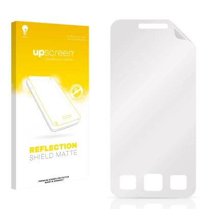 Face avant d’un emballage produit avec le logo de la marque upscreen. À côté se trouve la protection d’écran correspondante.
