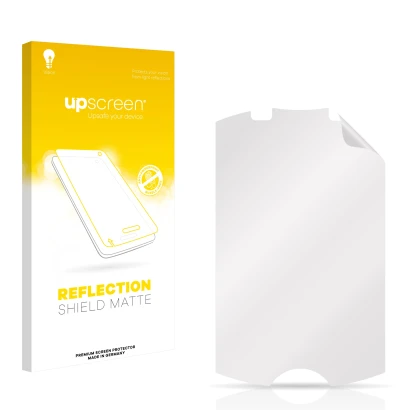 Face avant d’un emballage produit avec le logo de la marque upscreen. À côté se trouve la protection d’écran correspondante.