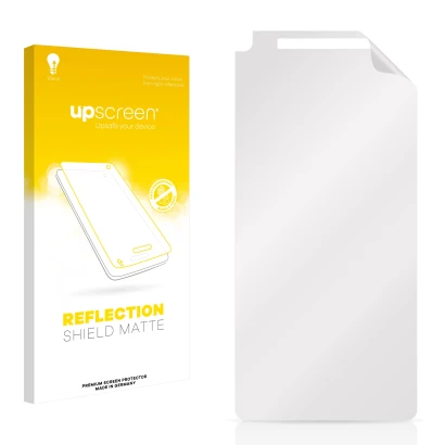 Face avant d’un emballage produit avec le logo de la marque upscreen. À côté se trouve la protection d’écran correspondante.