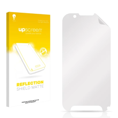Face avant d’un emballage produit avec le logo de la marque upscreen. À côté se trouve la protection d’écran correspondante.