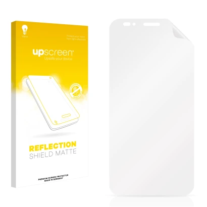 Face avant d’un emballage produit avec le logo de la marque upscreen. À côté se trouve la protection d’écran correspondante.