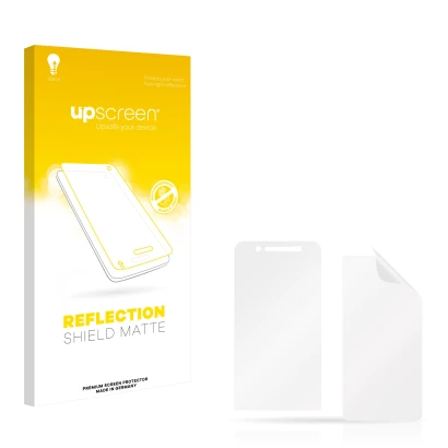 Face avant d’un emballage produit avec le logo de la marque upscreen. À côté se trouve la protection d’écran correspondante.