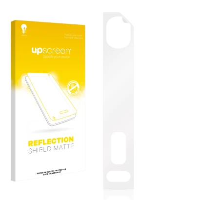 Face avant d’un emballage produit avec le logo de la marque upscreen. À côté se trouve la protection d’écran correspondante.