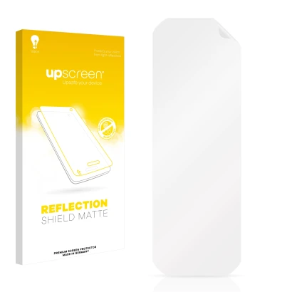 Face avant d’un emballage produit avec le logo de la marque upscreen. À côté se trouve la protection d’écran correspondante.