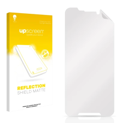 Face avant d’un emballage produit avec le logo de la marque upscreen. À côté se trouve la protection d’écran correspondante.