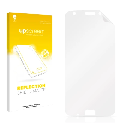 Face avant d’un emballage produit avec le logo de la marque upscreen. À côté se trouve la protection d’écran correspondante.