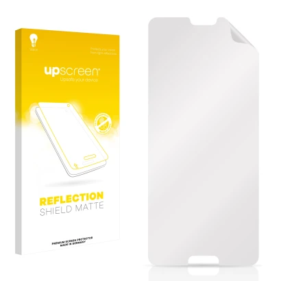 Face avant d’un emballage produit avec le logo de la marque upscreen. À côté se trouve la protection d’écran correspondante.