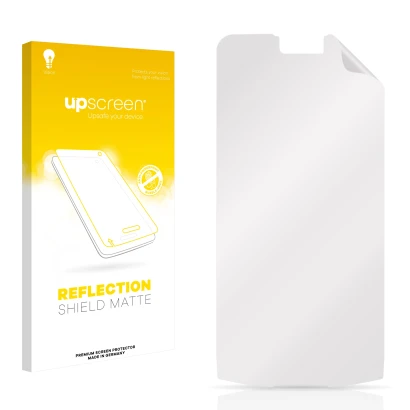 Face avant d’un emballage produit avec le logo de la marque upscreen. À côté se trouve la protection d’écran correspondante.