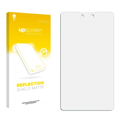 Face avant d’un emballage produit avec le logo de la marque upscreen. À côté se trouve la protection d’écran correspondante.