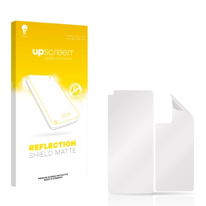 Face avant d’un emballage produit avec le logo de la marque upscreen. À côté se trouve la protection d’écran correspondante.
