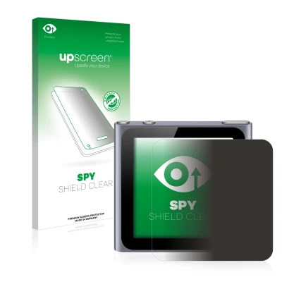 Face avant d’un emballage produit avec le logo de la marque upscreen. À côté, l’appareil Apple iPod nano 2011 (6ème Gen.) est