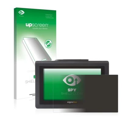 Face avant d’un emballage produit avec le logo de la marque upscreen. À côté, l’appareil Signotec Signature Pad Delta est repr