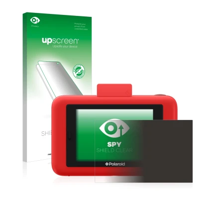 Face avant d’un emballage produit avec le logo de la marque upscreen. À côté, l’appareil Polaroid Snap Touch est représenté av