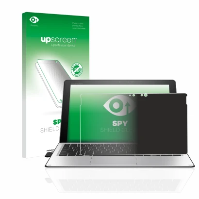 Face avant d’un emballage produit avec le logo de la marque upscreen. À côté, l’appareil HP Elite x2 1012 G2 est représenté av