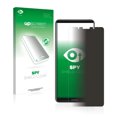 Face avant d’un emballage produit avec le logo de la marque upscreen. À côté, l’appareil Huawei Mate 10 Pro est représenté ave