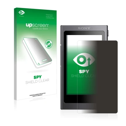 Face avant d’un emballage produit avec le logo de la marque upscreen. À côté, l’appareil Sony Walkman A40 est représenté avec