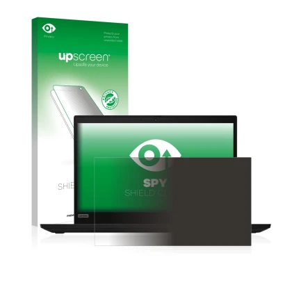 Face avant d’un emballage produit avec le logo de la marque upscreen. À côté, l’appareil Lenovo ThinkPad X390 Non-Touch est re