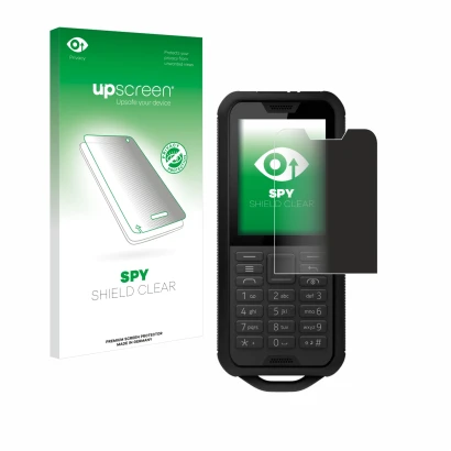 Face avant d’un emballage produit avec le logo de la marque upscreen. À côté, l’appareil Nokia 800 Tough est représenté avec l