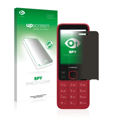 Face avant d’un emballage produit avec le logo de la marque upscreen. À côté, l’appareil Nokia 150 2020 est représenté avec la
