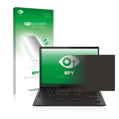 Face avant d’un emballage produit avec le logo de la marque upscreen. À côté, l’appareil Lenovo ThinkPad X1 Nano est représent