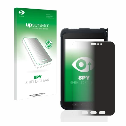 Face avant d’un emballage produit avec le logo de la marque upscreen. À côté, l’appareil Samsung Galaxy Tab Active 3 est repré