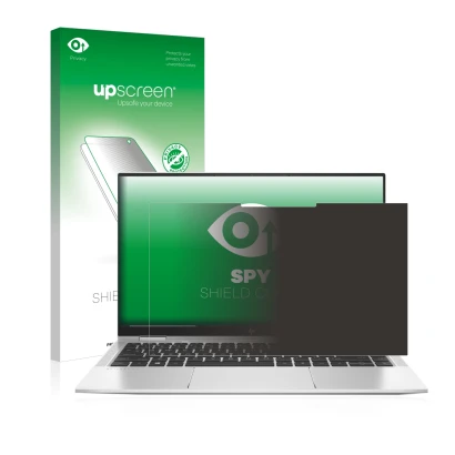 Face avant d’un emballage produit avec le logo de la marque upscreen. À côté, l’appareil HP Elitebook x360 1040 G7 est représe