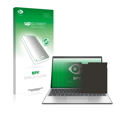 Face avant d’un emballage produit avec le logo de la marque upscreen. À côté, l’appareil HP Elite x2 G8 est représenté avec la