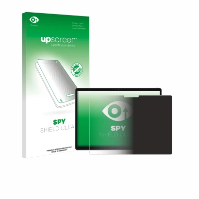 Face avant d’un emballage produit avec le logo de la marque upscreen. À côté, l’appareil Dell Latitude 7320 Detachable est rep