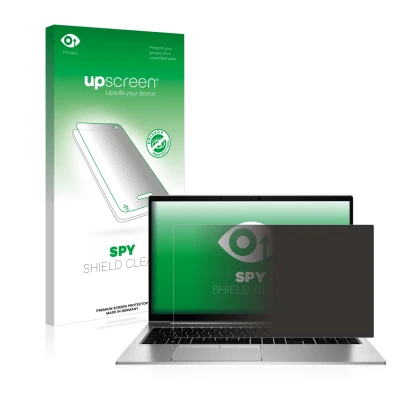 Face avant d’un emballage produit avec le logo de la marque upscreen. À côté, l’appareil HP EliteBook 855 G7 Non-Touch est rep