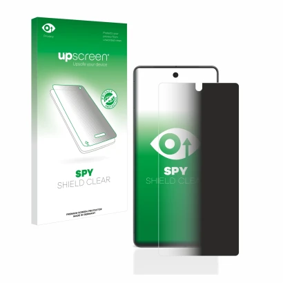 Face avant d’un emballage produit avec le logo de la marque upscreen. À côté, l’appareil Google Pixel 7 est représenté avec la