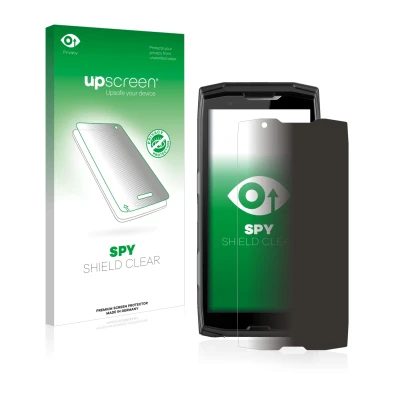 Face avant d’un emballage produit avec le logo de la marque upscreen. À côté, l’appareil Crosscall Core-X5 est représenté avec