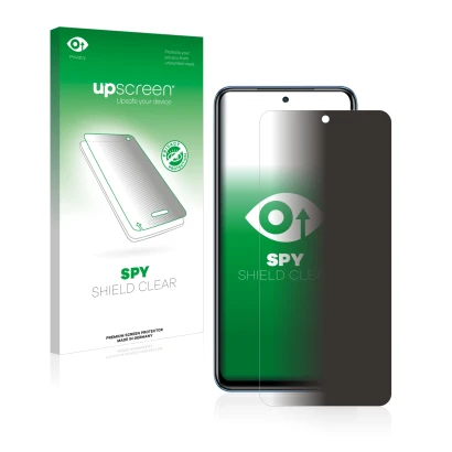 Face avant d’un emballage produit avec le logo de la marque upscreen. À côté, l’appareil Xiaomi Poco M5s est représenté avec l