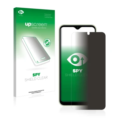 Face avant d’un emballage produit avec le logo de la marque upscreen. À côté, l’appareil Samsung Galaxy A14 5G est représenté 