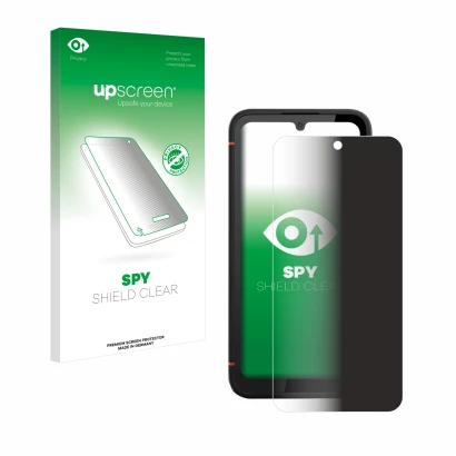 Face avant d’un emballage produit avec le logo de la marque upscreen. À côté, l’appareil Gigaset GX4 est représenté avec la pr
